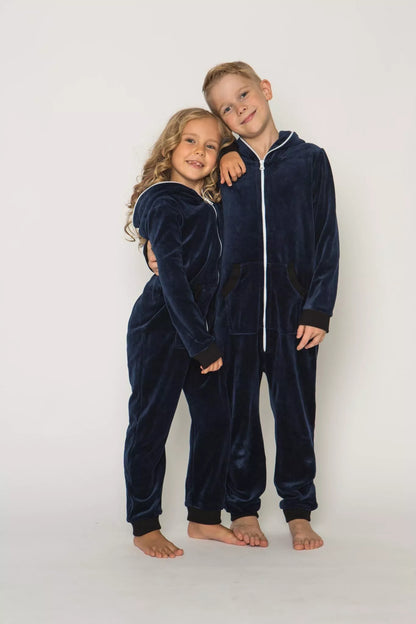 Sofa Killer tamsiai mėlynas vaikiškas veliūrinis kombinezonas