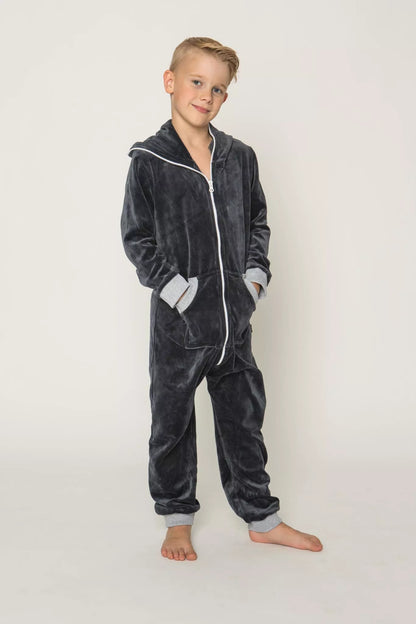 Sofa Killer tamsiai pilkas pelenų spalvos vaikiškas veliūrinis kombinezonas