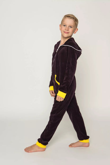 Sofa Killer baklažano spalvos vaikiškas veliūrinis kombinezonas