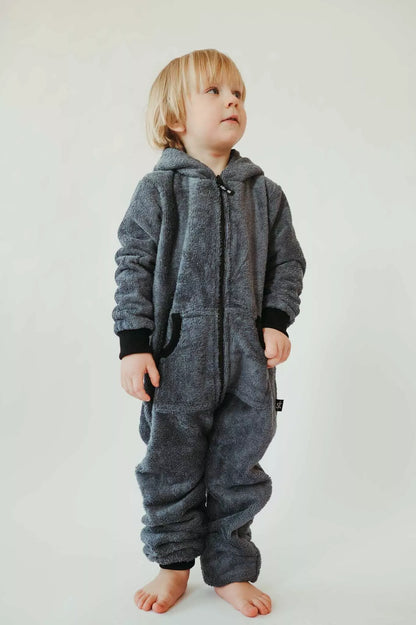 Sofa Killer vaikiškas tamsiai pilkas frotinis bambuko kombinezonas