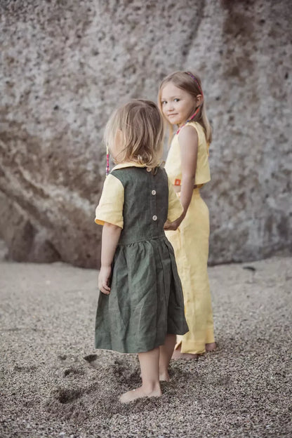 Sofa Killer citrinos spalvos vaikiškas lininis kostiumėlis su kelnėmis